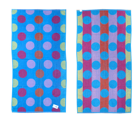 Jacquard Velour Cotton Reversible Beach Towel 81 x 162cm Blue Circles