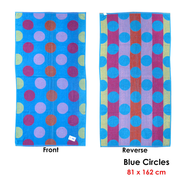 Jacquard Velour Cotton Reversible Beach Towel 81 x 162cm Blue Circles