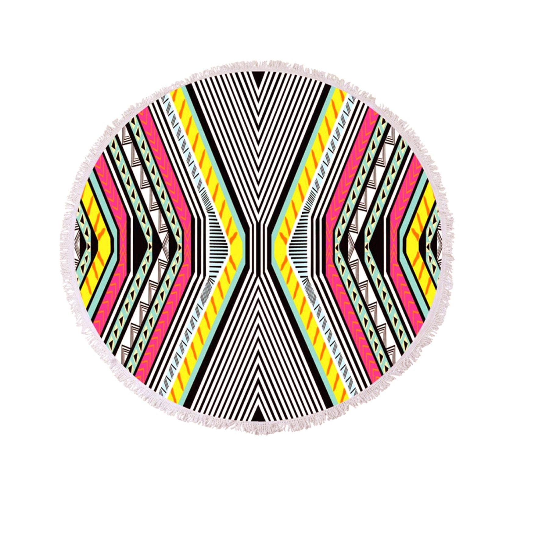 Xueller Ellie Geometric Cotton Beach Towel 500gsm Round Fringe 150cm