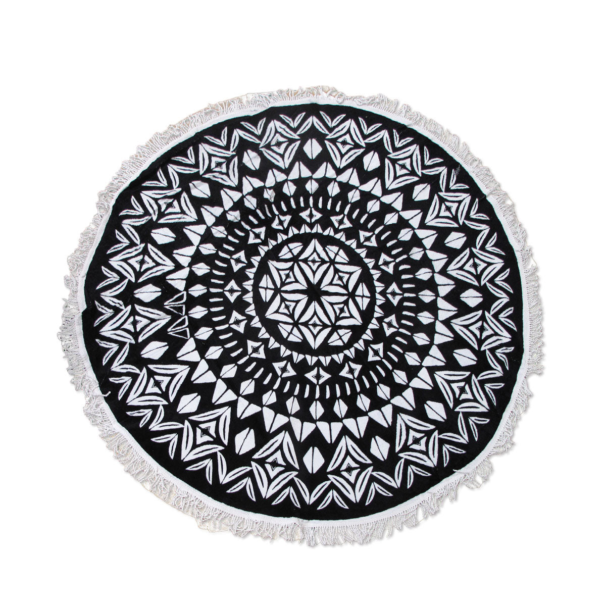 Ezra Hexagon Geometric Cotton Round Beach Towel 150cm Black White