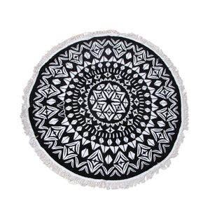 Ezra Hexagon Geometric Cotton Round Beach Towel 150cm Black White