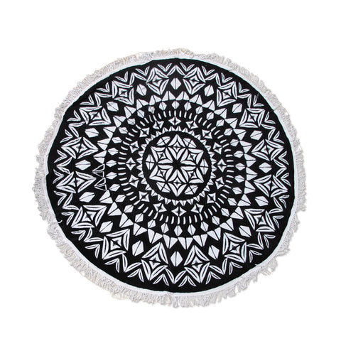 Ezra Hexagon Geometric Cotton Round Beach Towel 150cm Black White
