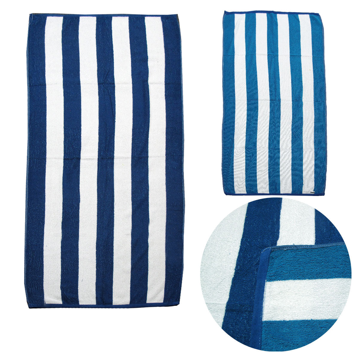 Set of 2 Reversible Cabana Striped Beach Towels 400gsm Blue Aqua