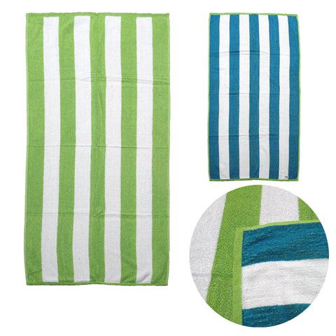 Set of 2 Reversible Cabana Striped Beach Towels 400gsm Lime Green Blue