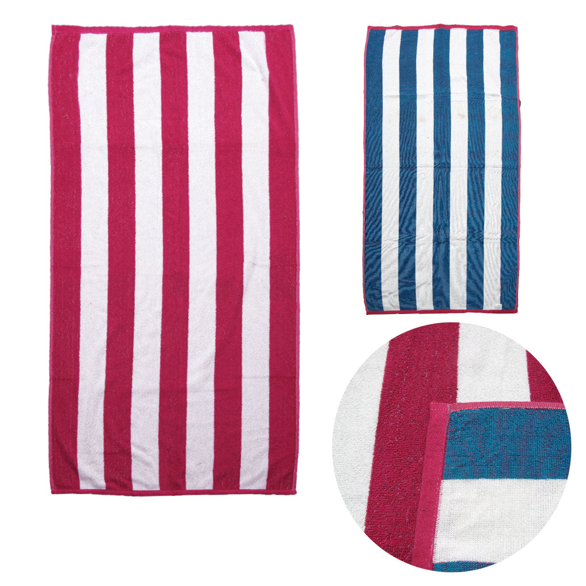 Set of 2 Reversible Cabana Striped Beach Towels 400 Hot Pink Blue