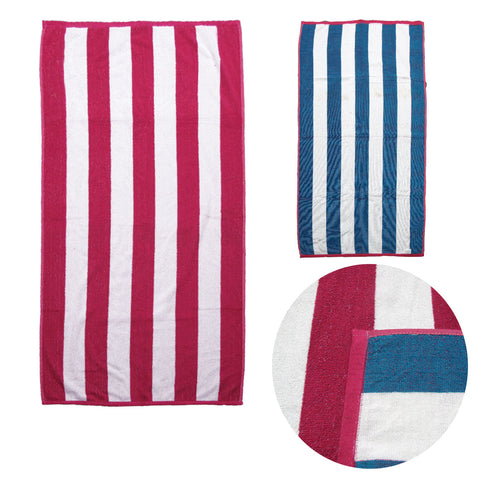 Set of 2 Reversible Cabana Striped Beach Towels 400 Hot Pink Blue