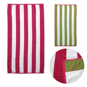 Set of 2 Reversible Cabana Striped Beach Towels 400gsm Hot Pink Lime