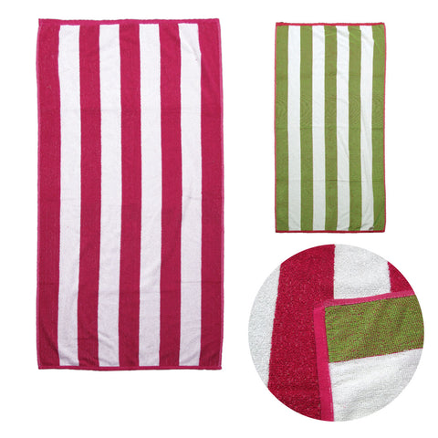 Set of 2 Reversible Cabana Striped Beach Towels 400gsm Hot Pink Lime