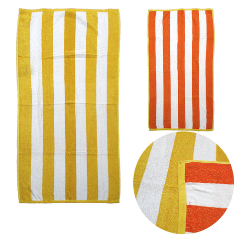 Set of 2 Reversible Cabana Striped Beach Towels 400gsm Yellow Orange