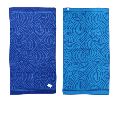 Jacquard Velour Cotton Reversible Beach Towel 81 x 162cm Blue Waves