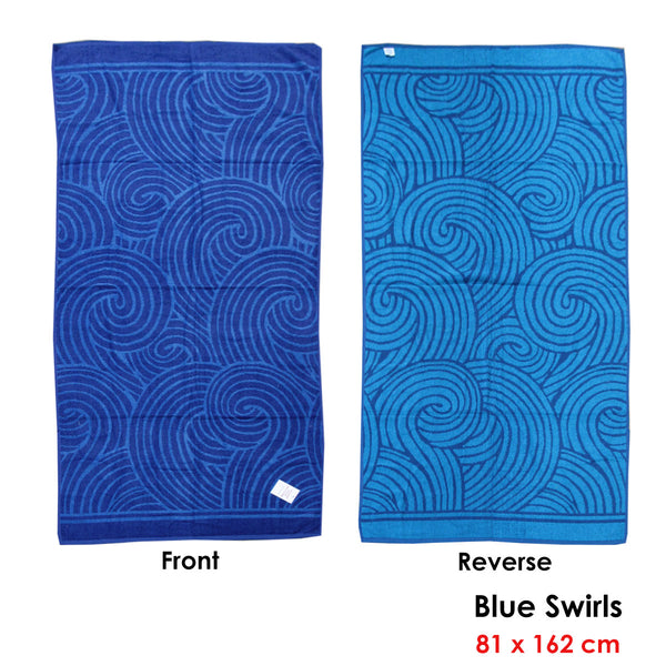 Jacquard Velour Cotton Reversible Beach Towel 81 x 162cm Blue Waves