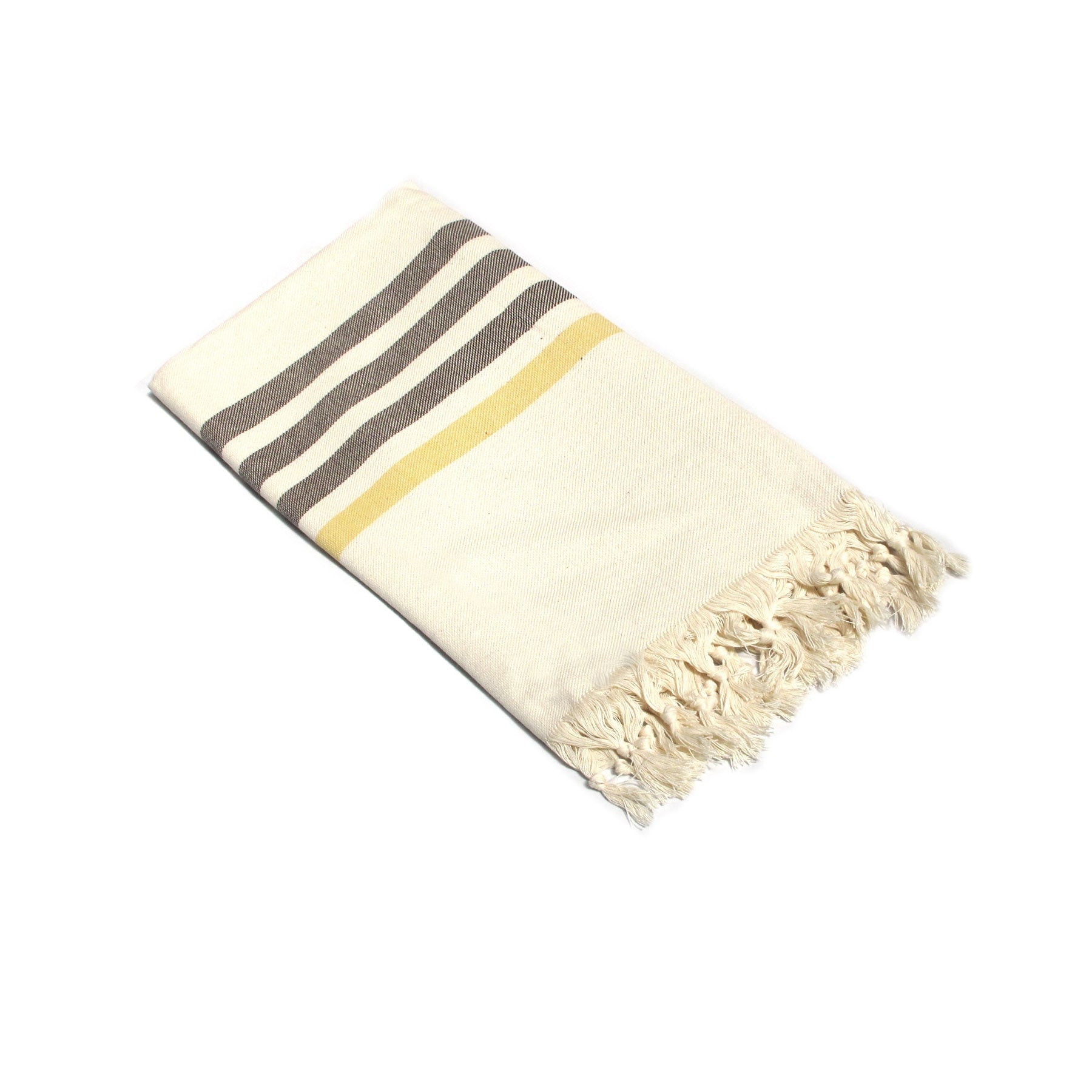 Turkish Peshtemal Cotton Towel Fringe Wide Stripes Brown Yellow 100 x 180cm