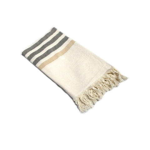 Turkish Peshtemal Cotton Towel Fringe Wide Stripes Black Taupe 100 x 180cm