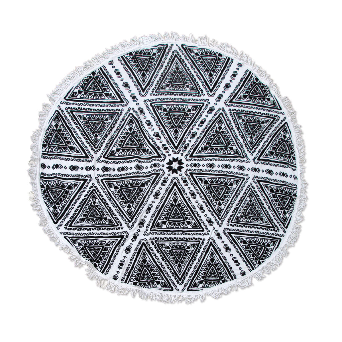 Zulu Triangle Geometric Cotton Round Beach Towel 150cm Black White