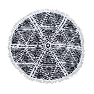Zulu Triangle Geometric Cotton Round Beach Towel 150cm Black White