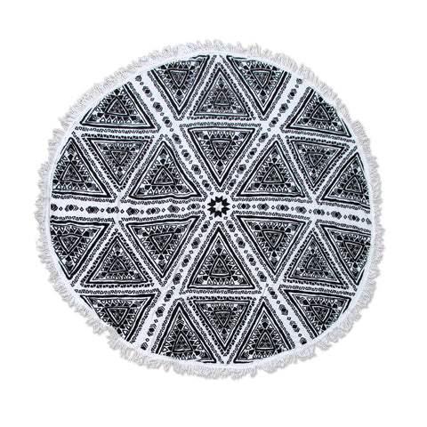 Zulu Triangle Geometric Cotton Round Beach Towel 150cm Black White