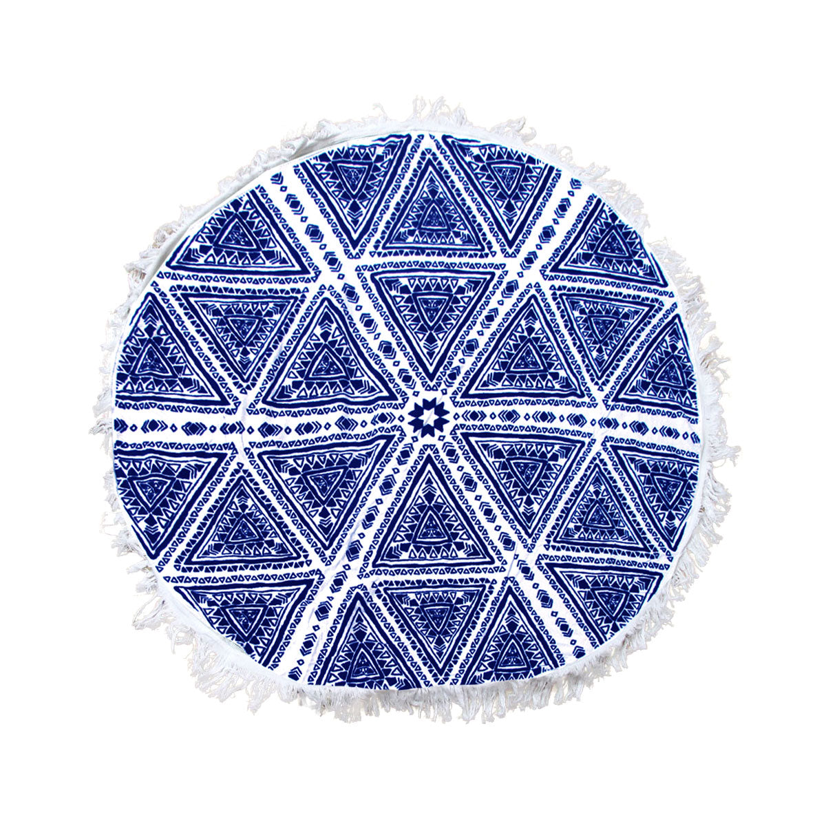 Zulu Triangle Geometric Cotton Round Beach Towel 150cm Blue White