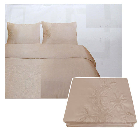 Tuberose Floral Satin Embroidered Quilt Doona Duvet Cover Set Latte Double