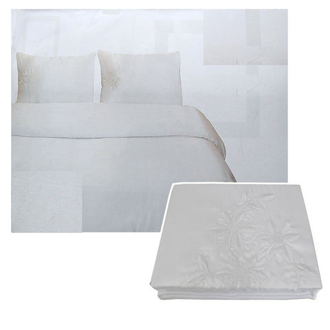 Tuberose Floral Satin Embroidered Quilt Doona Duvet Cover Set White Queen
