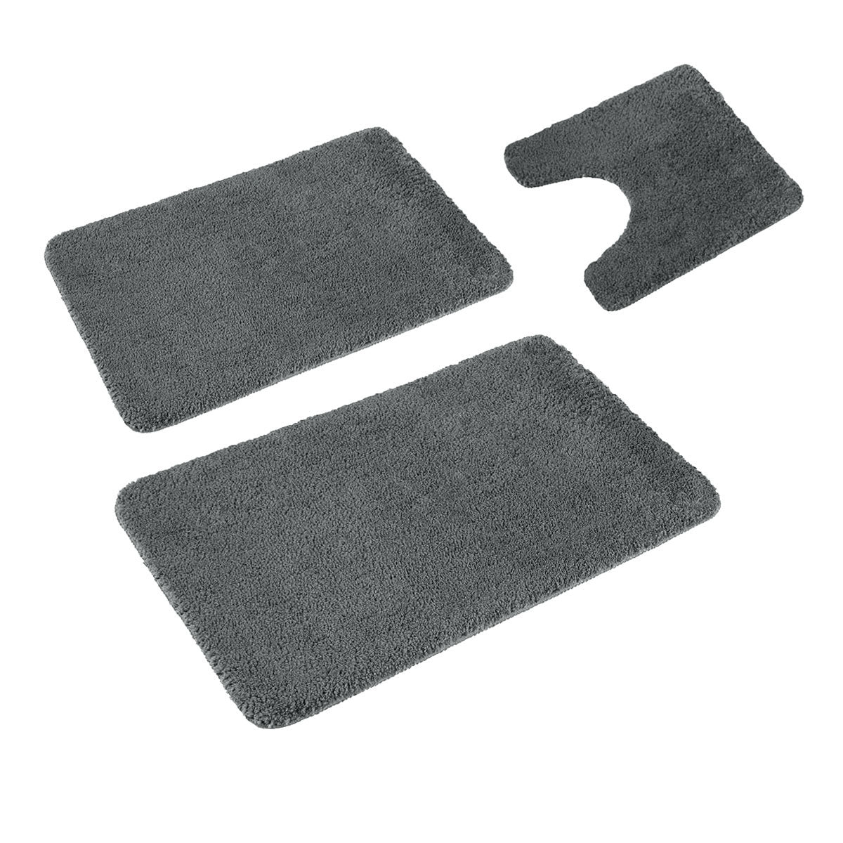 Set of 3 Contoured Non Slip Bath Toilet Mat Set Charcoal Grey
