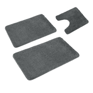 Set of 3 Contoured Non Slip Bath Toilet Mat Set Charcoal Grey