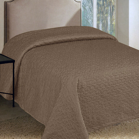 Faux Silk Embroidered Coverlet Bedspread Quilt Coffee Brown Queen