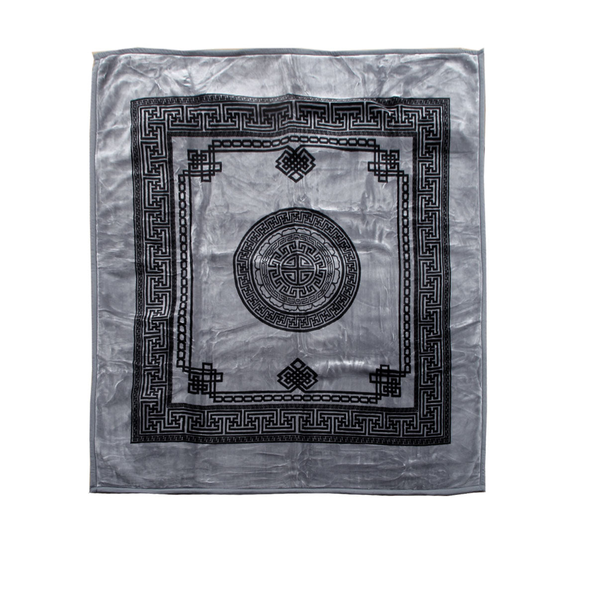 Olympia Greek Key 2 Ply Mink Blanket Throw Rug 1000gsm Queen Grey