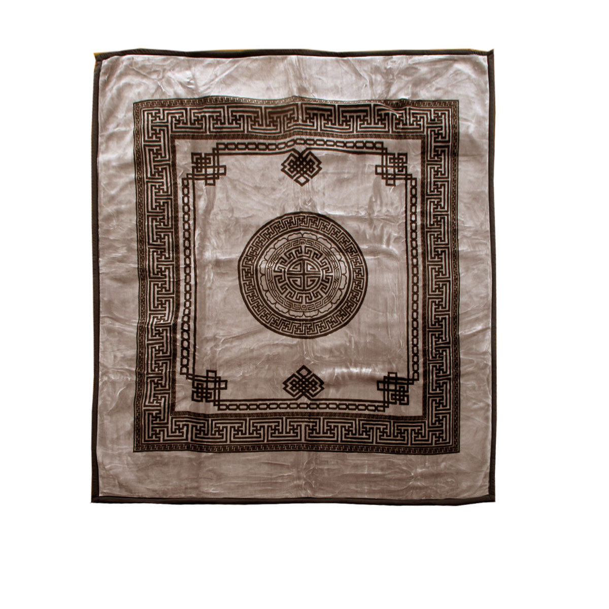 Olympia Greek Key 2 Ply Mink Blanket Throw Rug 1000gsm Queen Taupe