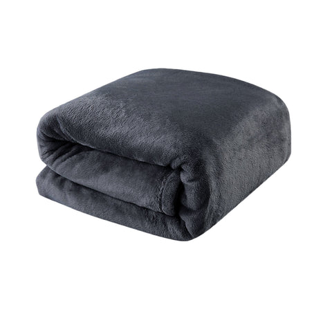 Coral Fleece 300 gsm Blanket Rug Throw Charcoal Grey Queen King