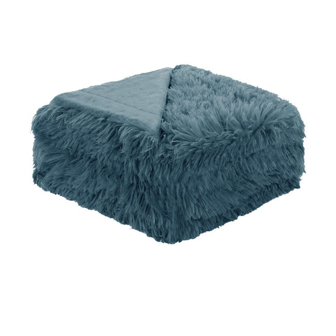 Hotel Living Soft Shaggy Long Hair Throw Rug Blanket Dusky Blue Queen