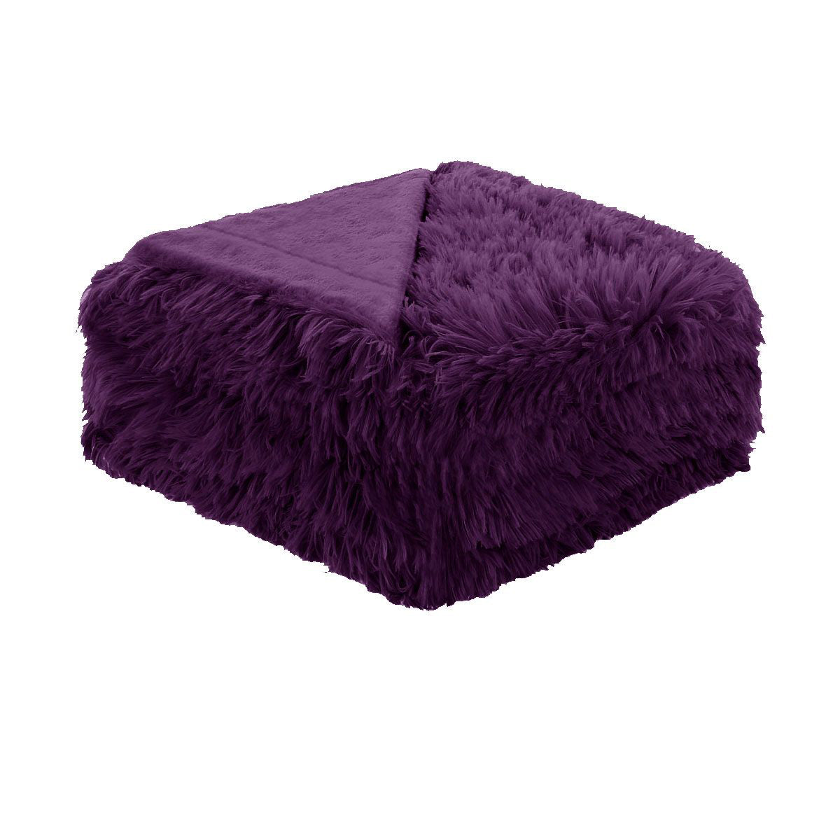 Hotel Living Soft Shaggy Long Hair Throw Rug Blanket Purple Queen
