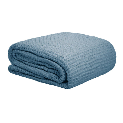 Cotton Waffle 300gsm Throw Rug Blanket Dusk Blue Single