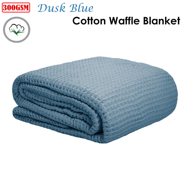 Cotton Waffle 300gsm Throw Rug Blanket Dusk Blue Single