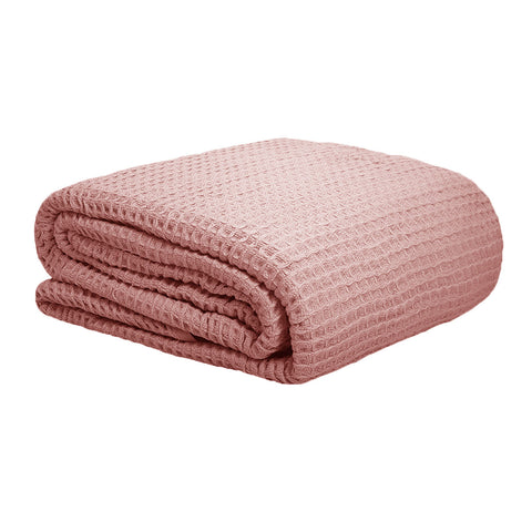 Cotton Waffle 300gsm Throw Rug Blanket Dusky Pink King