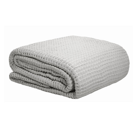 Cotton Waffle 300gsm Throw Rug Blanket Silver Grey Queen