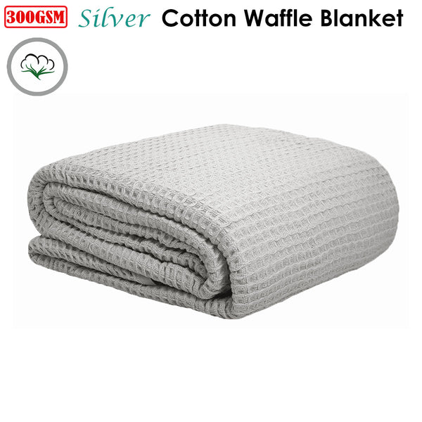 Cotton Waffle 300gsm Throw Rug Blanket Silver Grey Queen