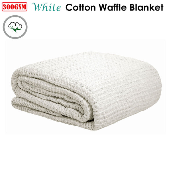Cotton Waffle 300gsm Throw Rug Blanket White Queen