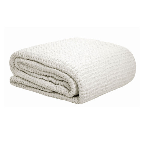 Cotton Waffle 300gsm Throw Rug Blanket White Single