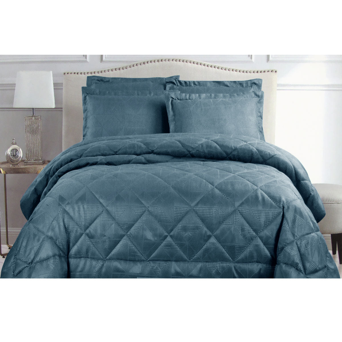 Hotel Living Eli Jacquard Bedspread Comforter Quilt Set Blue King