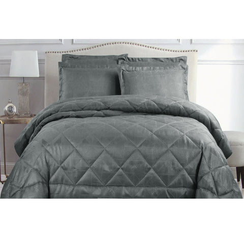 Hotel Living Eli Jacquard Bedspread Comforter Quilt Set Charcoal Queen