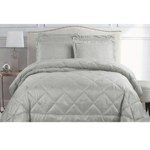 Hotel Living Eli Jacquard Bedspread Comforter Quilt Set Silver Grey Queen