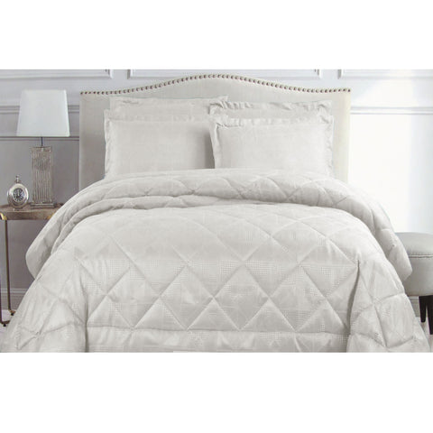 Hotel Living Eli Jacquard Bedspread Comforter Quilt Set White Queen