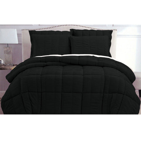 Hotel Living Seersucker Microfibre Bedspread Comforter Quilt Set Black Queen