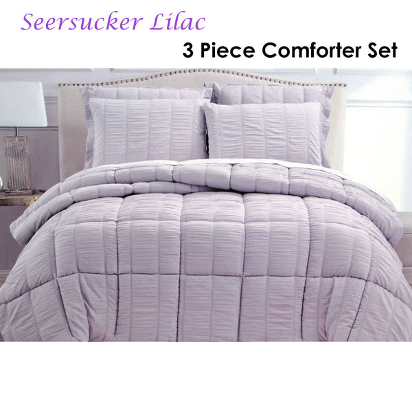 Hotel Living 3 Piece Seersucker Comforter Bedspread Coverlet Set King Lilac