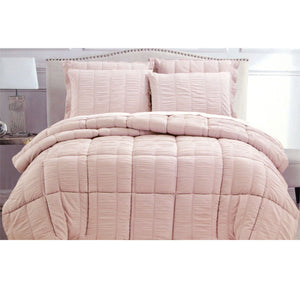 Hotel Living 3 Piece Seersucker Comforter Bedspread Coverlet Set Queen Pink