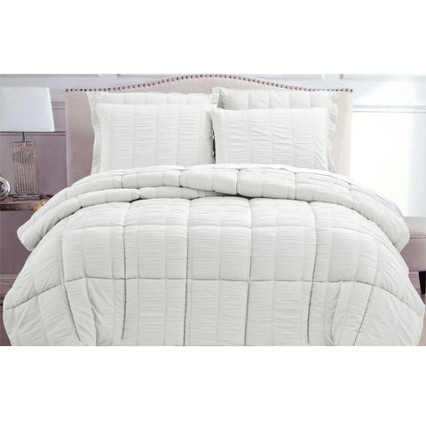 Hotel Living Seersucker Microfibre Bedspread Comforter Quilt Set White Queen