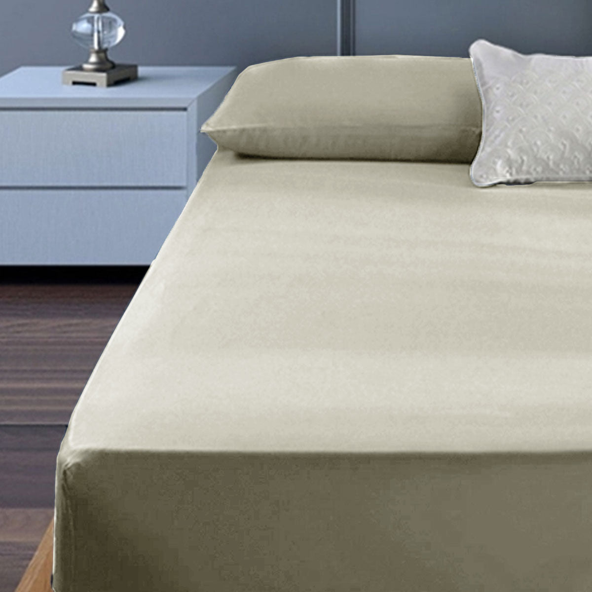 400TC Cotton Percale Fitted Bed Sheet Set 50cm Wall Taupe King Single