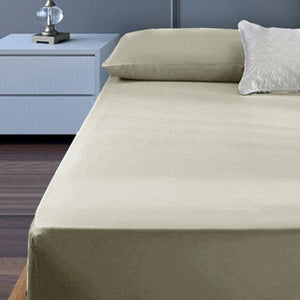 400TC Cotton Percale Fitted Bed Sheet Set 50cm Wall Taupe King Single
