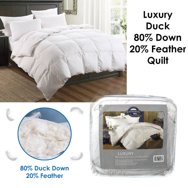 Radisson Duck 80 / 20 Down Feather Quilt Doona Duvet King