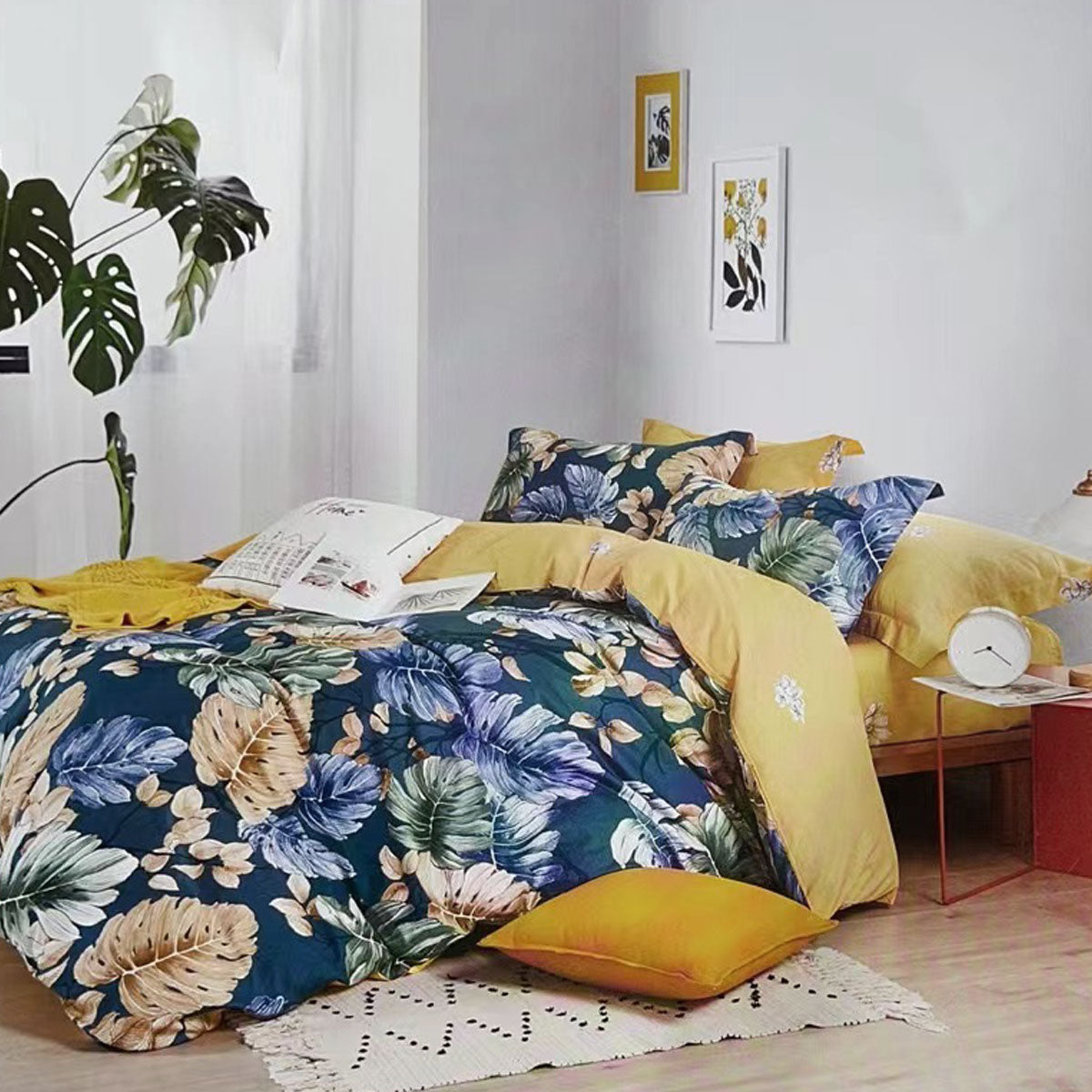 Botanical House Cotton Reversible Quilt Doona Duvet Cover Set Queen